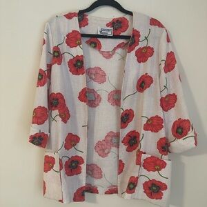 Poppy Print Open-Front Cardigan